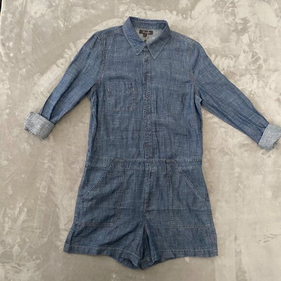 Anthropologie Level 99 Jean Romper Chambray Women's Size L - Picture 1 of 15